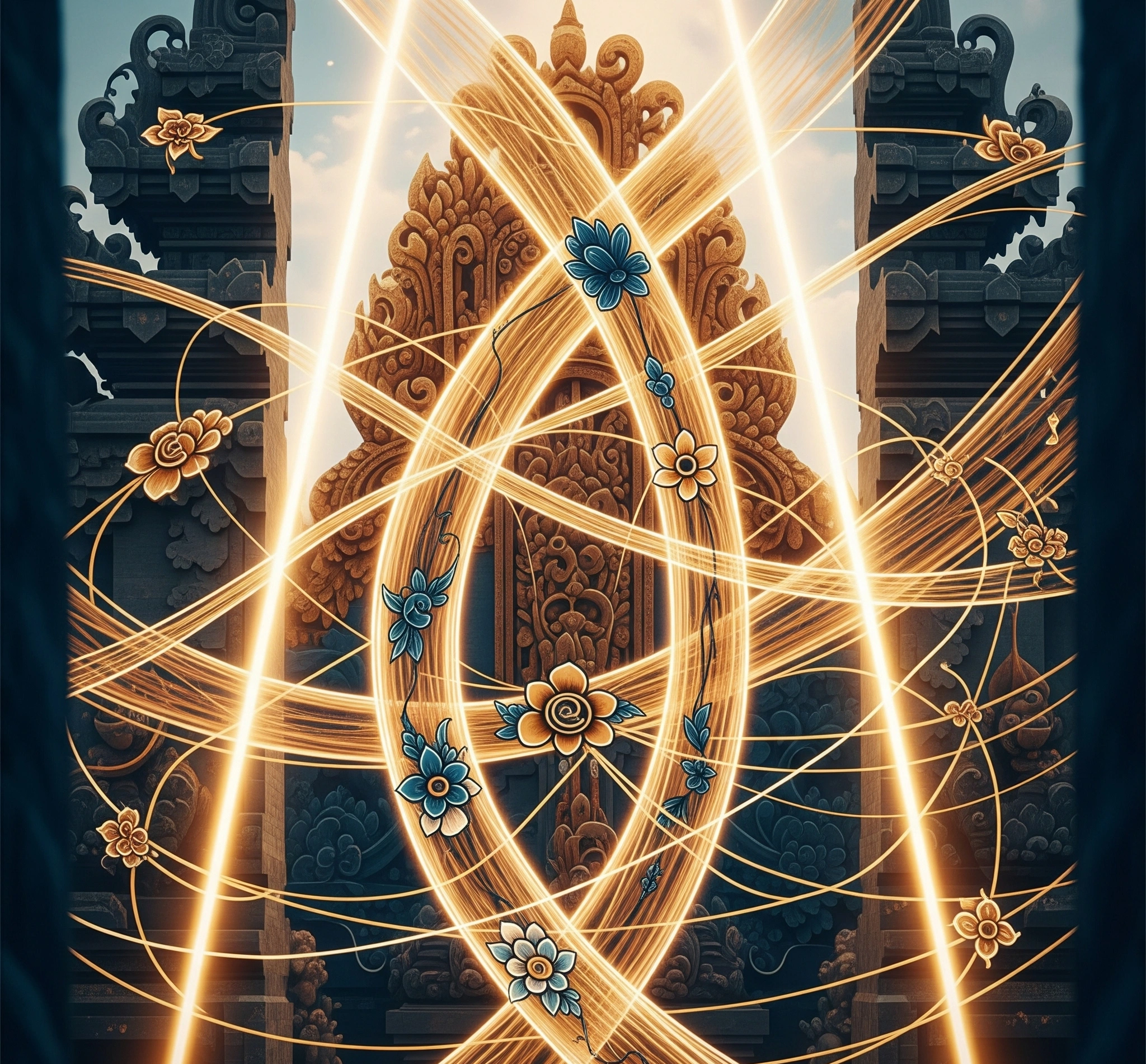 A metaphorical image depicting intertwined threads or light beams, symbolizing the strong community bonds and spiritual connections that aid healing after loss.