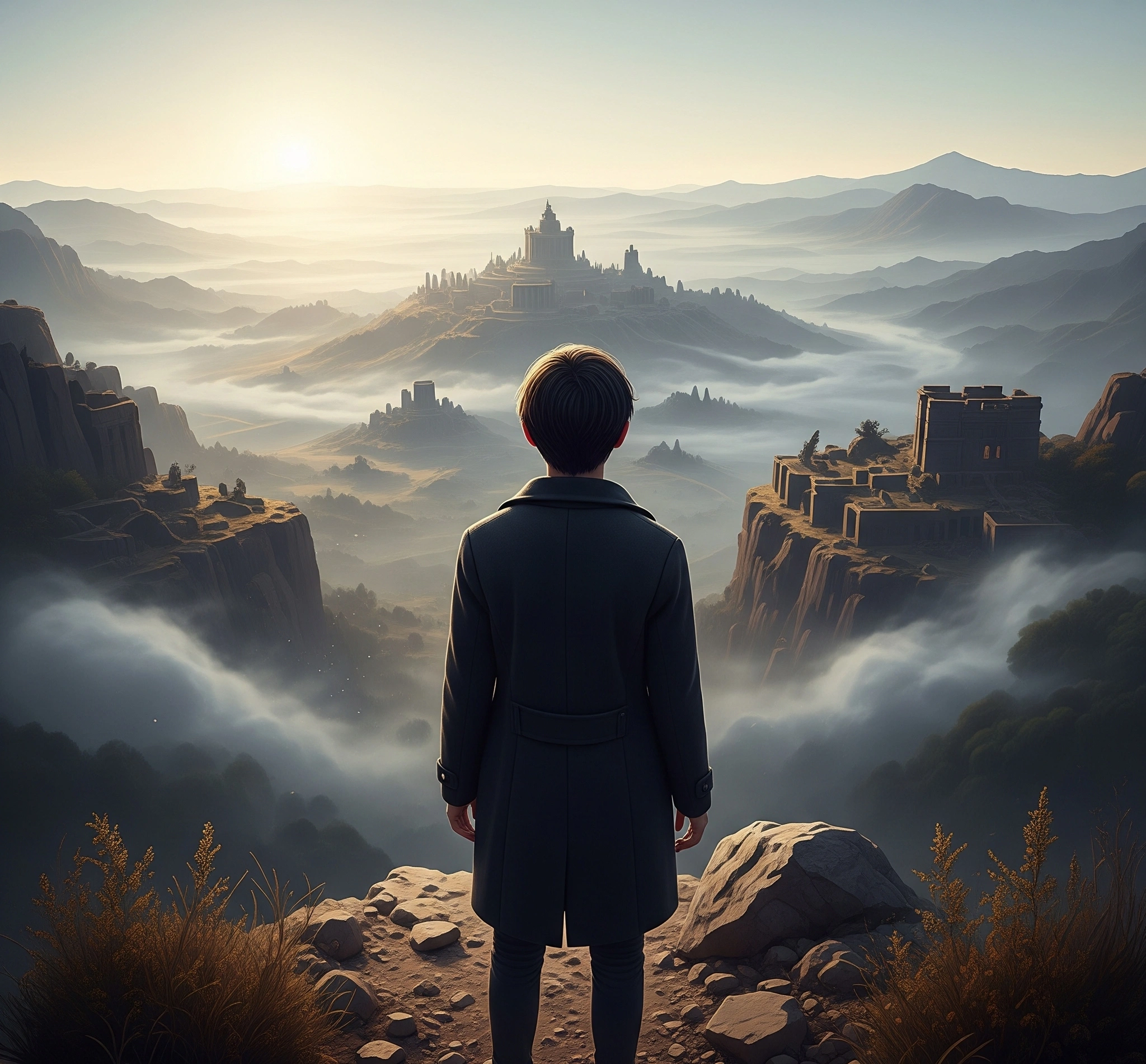 A person gazing at a vast, mysterious landscape, symbolizing the invitation to explore ancient enigmas and unknown history.