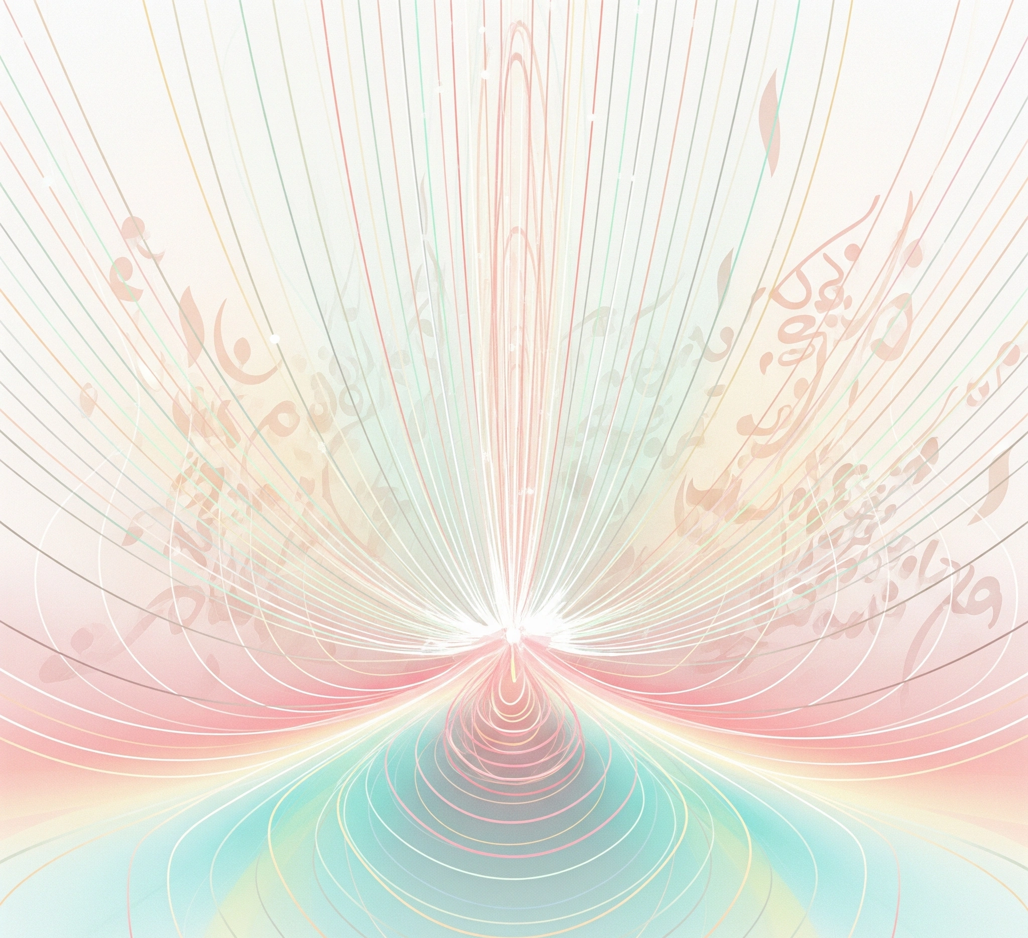 Abstract illustration of sound vibrations and intention emanating from a central point, symbolizing the energetic effect of Javanese mantras