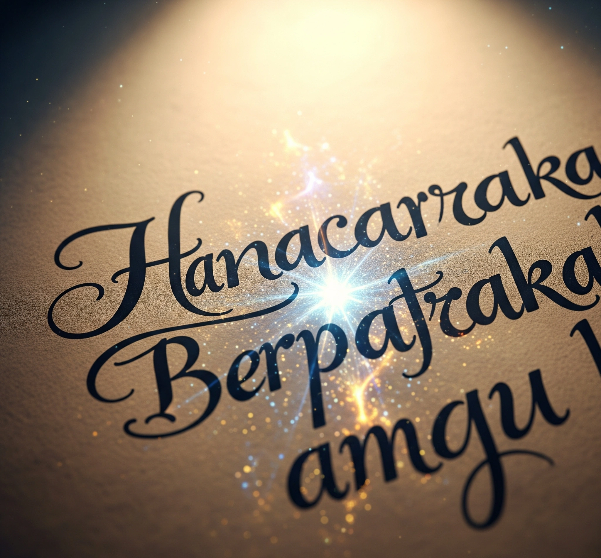 Elegant Javanese Hanacaraka script on parchment, revealing a glowing abstract symbol of wisdom and cosmic harmony.