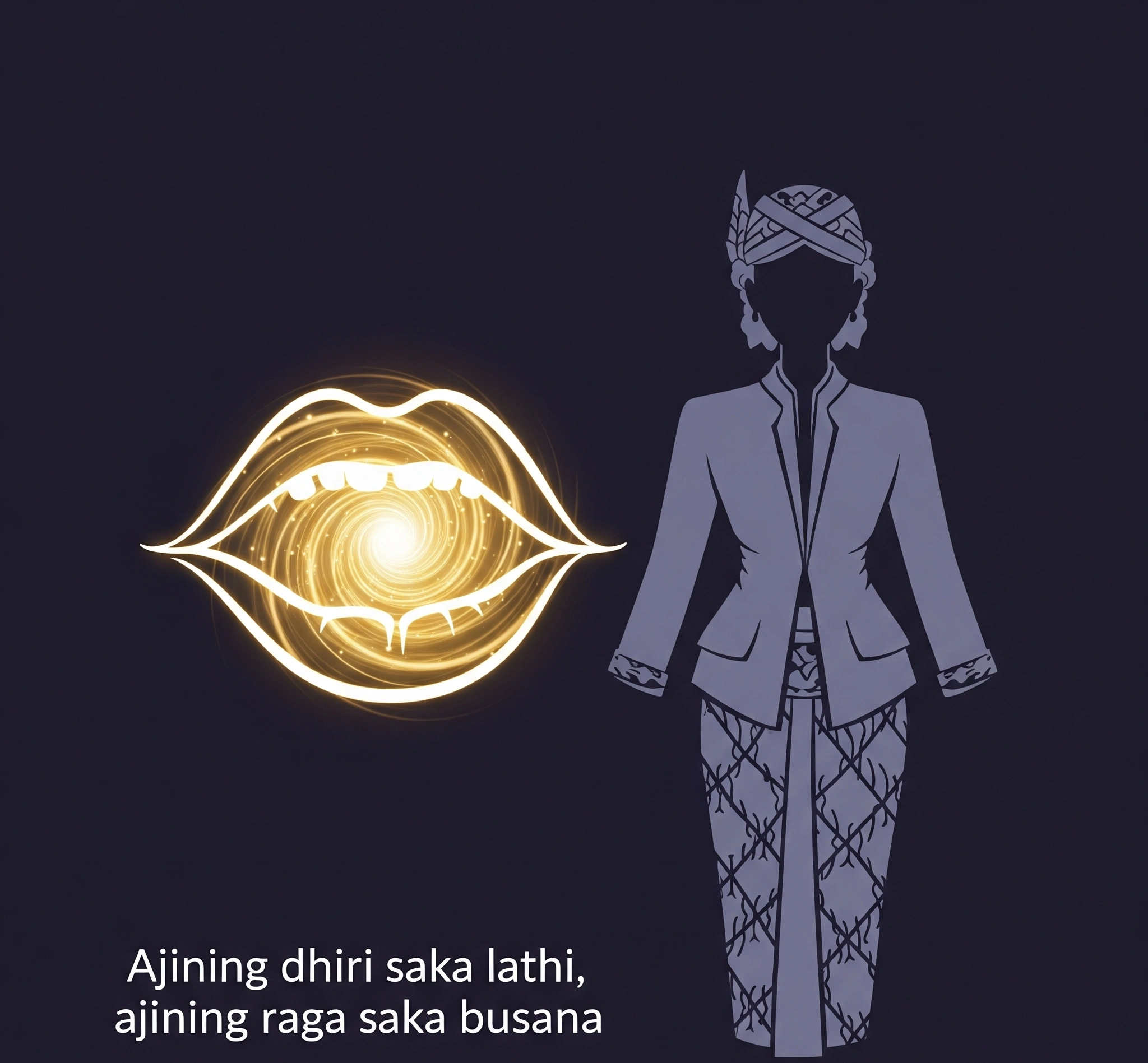 Symbolic illustration of a Javanese proverb emphasizing the value of words over appearance, reflecting the deep cultural significance of respectful communication.
